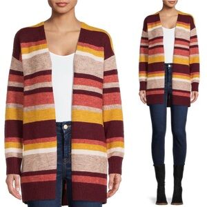 Time and Tru Striped Open Front Knit Long Sleeved Cardigan Sweater Cozy Comfy XS
